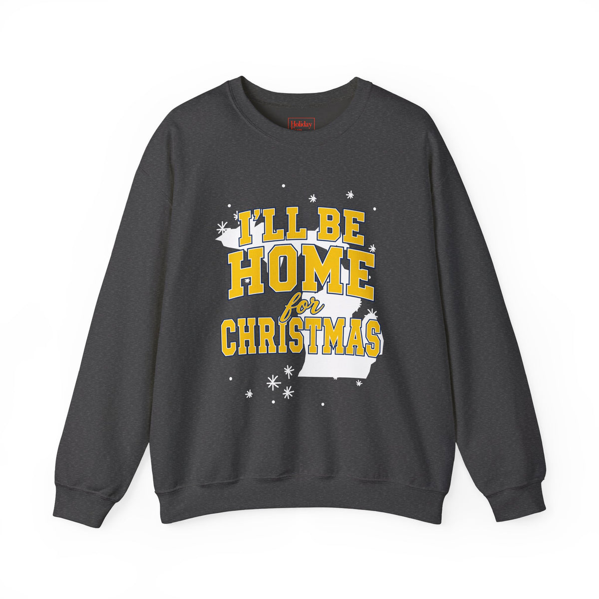 Michigan, I'll Be Home for Christmas Maize & Blue Crewneck Sweatshirt