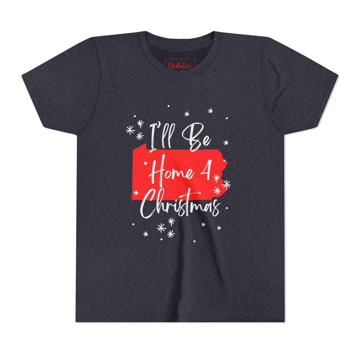 Youth Pennsylvania, I'll Be Home For Christmas T Shirt, youth shirt color and fit view 4