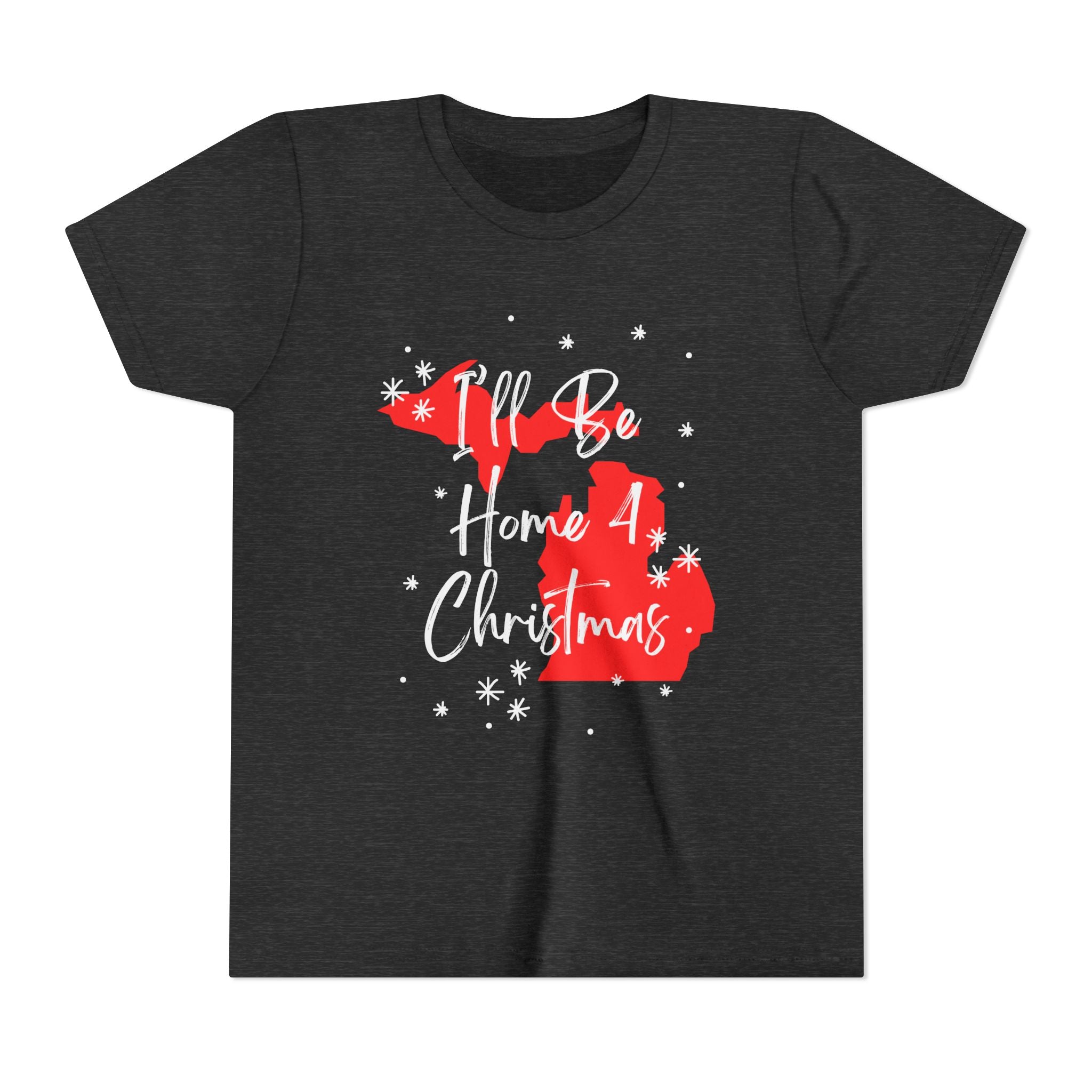Youth Michigan, I'll Be Home For Christmas T Shirt, kids shirt color and fit view 3