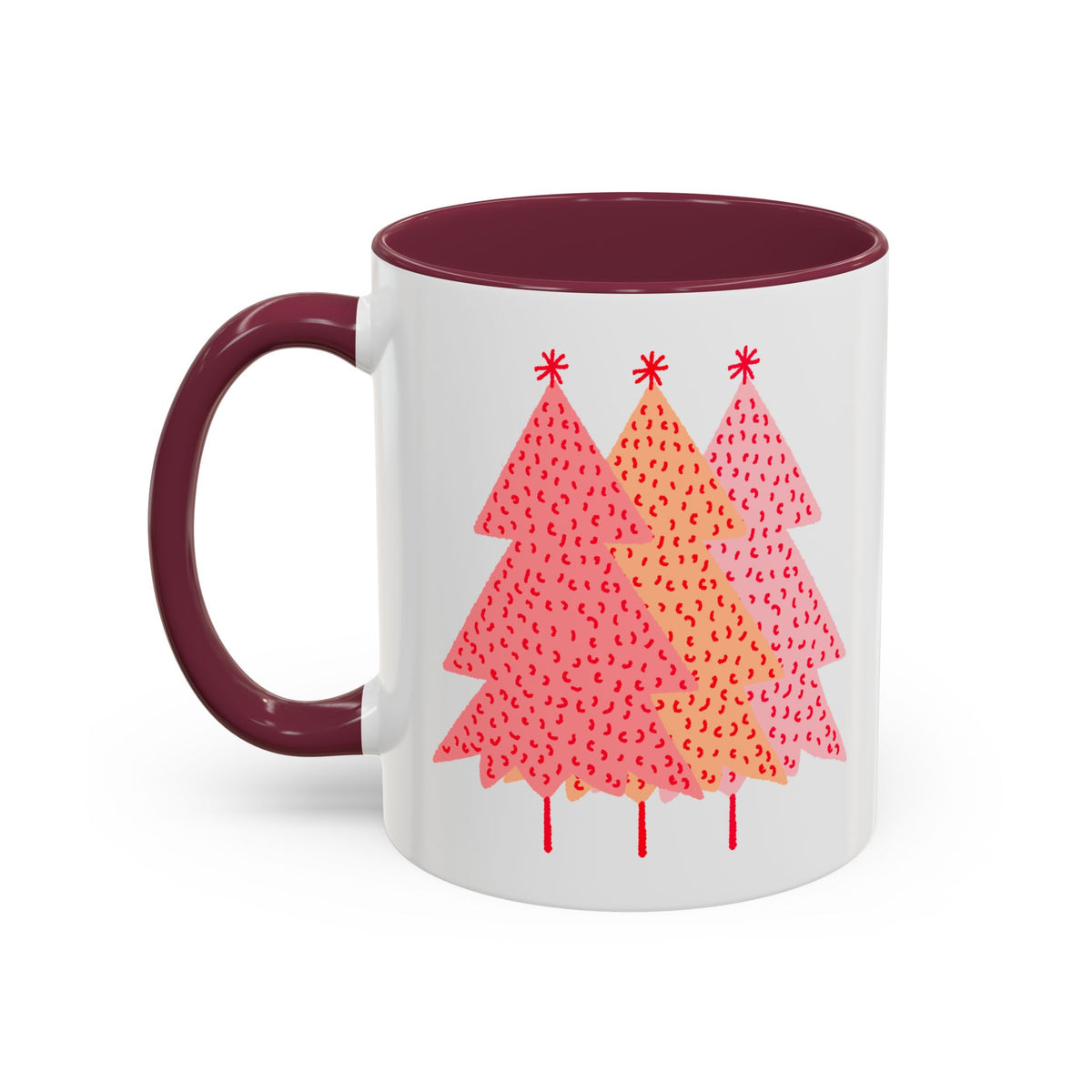 Simple Pink Pine Trees Coffee Mug (11oz), mug color and detail view 10