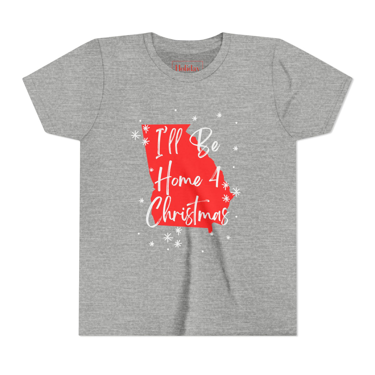 Youth Georgia, I'll Be Home For Christmas T Shirt, youth shirt color and fit view 2