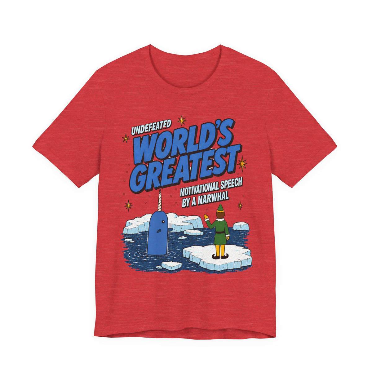 Buddy The Elf Narwhal Motivation T Shirt, shirt color and fit view 13