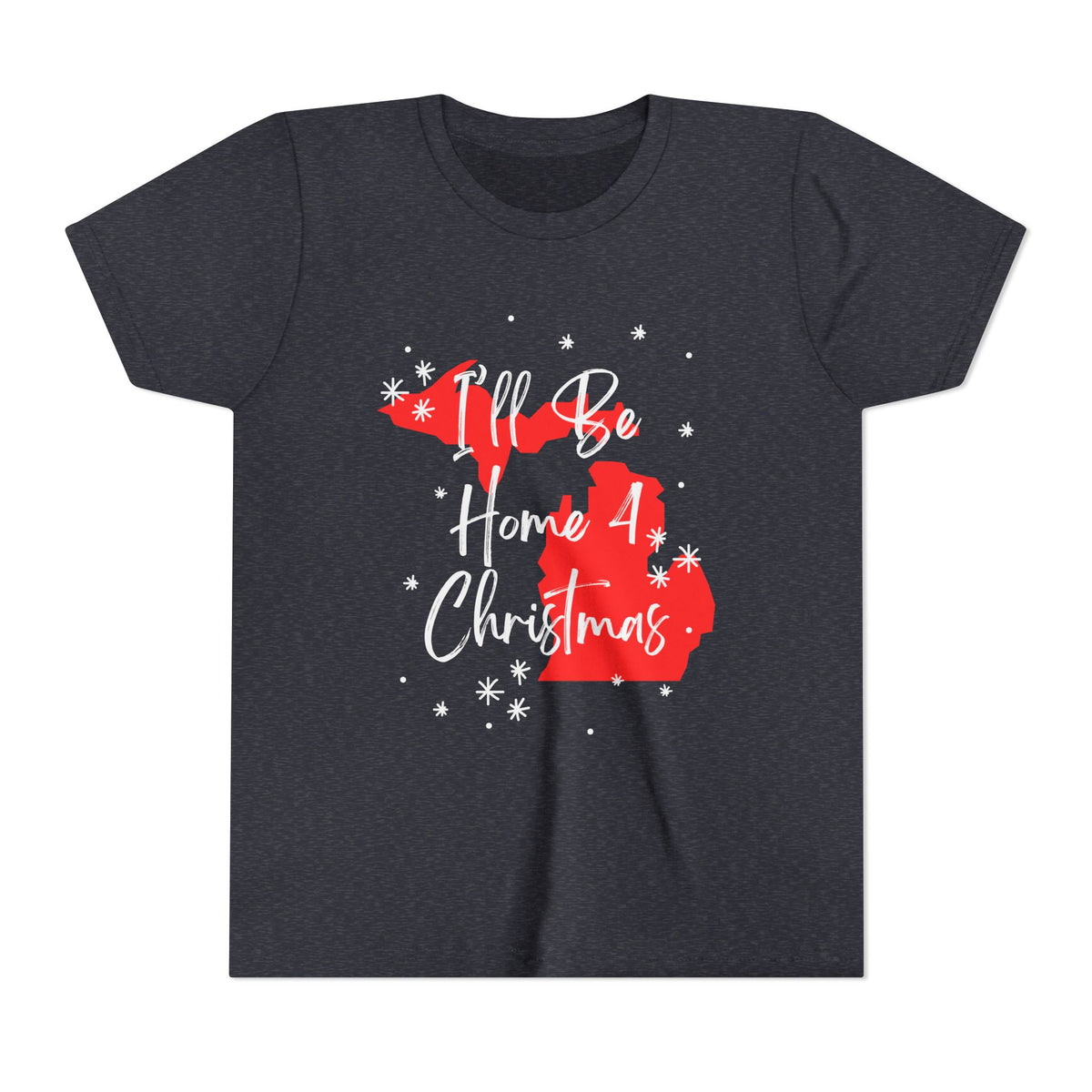 Youth Michigan, I'll Be Home For Christmas T Shirt, kids shirt color and fit view 4