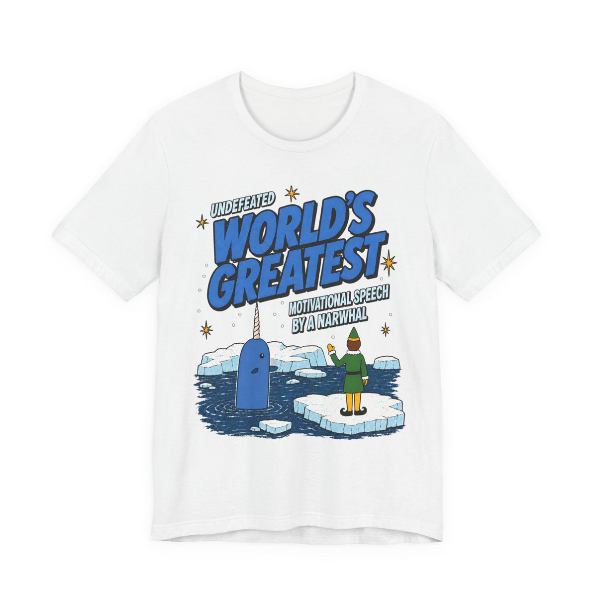 Buddy The Elf Narwhal Motivation T Shirt, shirt color and fit view 11