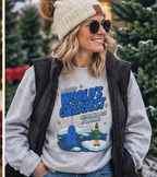 Heather Grey narwhal sweatshirt styled at Christmas tree lot